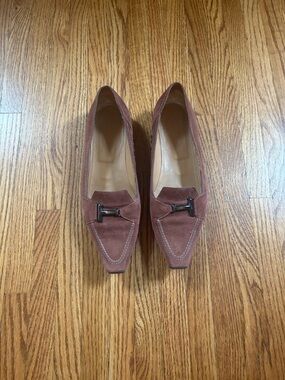 Tod’s Salmon Suede Pointed Toe Loafers with Metal Bit